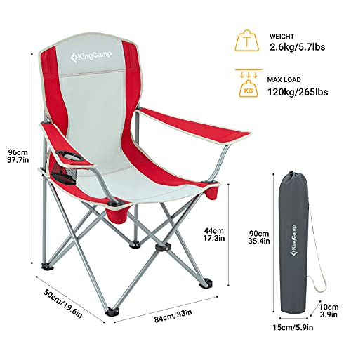Kingcamp Lightweight Folding Camping Portable Padded Armrest Quad Chair With Mesh Cup Holder For Outdoor Hiking Fishing Picnic With Carry Bag, Red/Grey, One Size #TOP1
