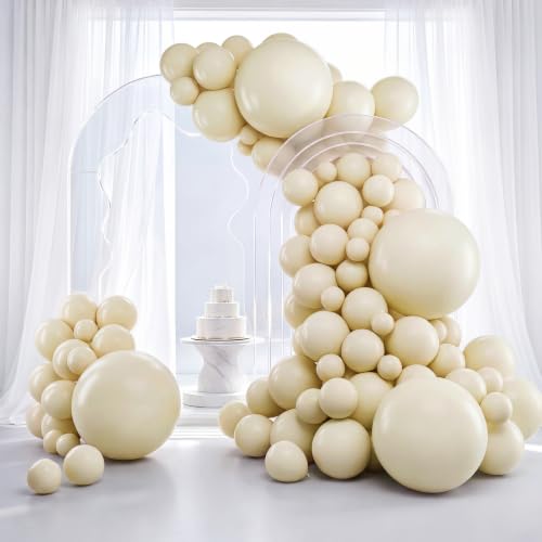 Image of RUBFAC 129pcs Sand White Cream Balloons Different Sizes 18 12 10 5 Inches, Beige Latex Balloon Garland Arch for Birthday Engagement Party Wedding Anniversary Baby Shower Decoration