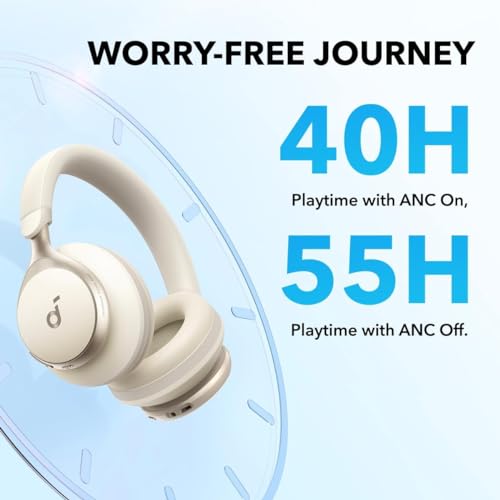Image of Soundcore Anker Space One ANC Over-Ear Headphones, White, Renewed | Active Noise Cancelling, Comfortable Fit, 40H ANC Playtime, App Control, LDAC Hi-Res, Clear Call, Bluetooth 5.3, Travel-Ready