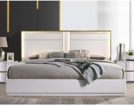 Amazon Com Best Master Furniture Platform White With Gold Platform Bed California King Furniture Decor White California King Platform Bed