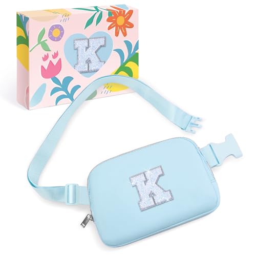 Image of COSHAYSOO Initial Letter Fanny Pack for Girls Personalized Christmas Birthday Gifts for 6 7 8 9 10 11 12 Year Old Teen Girl, Girly Fashion Crossbody Purse Belt Bag Preteen Tween Trendy Stuff Blue K