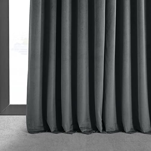 HPD Half Price Drapes Signature Velvet Thermal Blackout Curtains for Living Room 108 Inch Long (1 Panel) Rod Pocket Insulated Blackout Curtains for Bedroom Window Curtains, 100W x 108L, Natural Grey