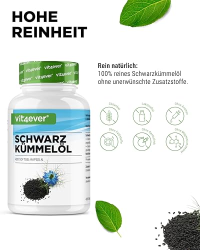 vit4ever Schwarzkümmelöl - 420 Kapseln - 1000 mg pro Tagesportion - Ägyptisch, naturbelassen & kaltgepresst - Echtes Nigella sativa