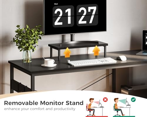 ODK 47-Inch L-Shaped Computer Desk with Reversible Shelves for Small Spaces – Modern Black Writing Table for Home Office
