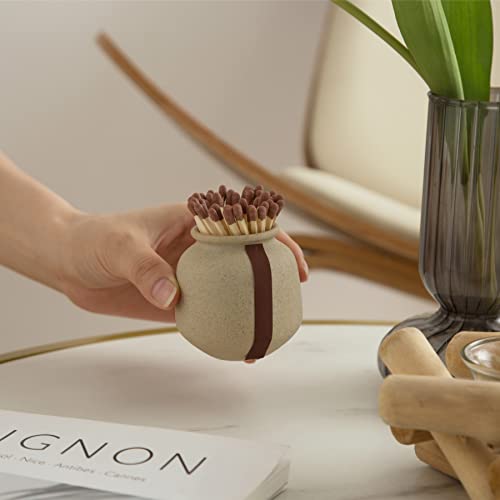 Dobbyby Ceramic Match Holder With 10 Pcs Striker,Decorative Modern Home Decor Gifts, Cute Home Decor Match Jar With Striker For Candle, Fireplace, Parlor, Beige With Black Spot #TOP3