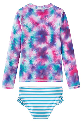 UMELOK Little Girls Long Sleeve Swimsuit Rashguard Swimwear Blue, Tie Dye 7Y