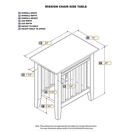 Atlantic Furniture Mission Side Table Rubber Wood, Walnut #TOP2