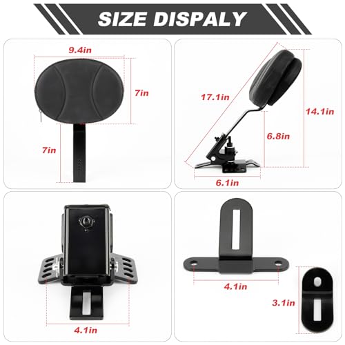 image for PSLER Adjustable Driver Backrest Kit for Touring - Rider Backrest Plug