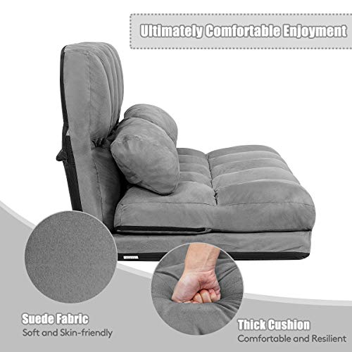 Giantex Adjustable Floor Sofa, Foldable Lazy Sofa Sleeper Bed 6-Position Adjustable, Suede Cloth Cover, Floor Gaming Sofa Couch With 2 Pillows For Bedroom/Living Room/Balcony (Gray) #TOP3