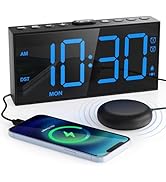 Digital Alarm Clock for Bedrooms, Bed Shaker Alarm Clock Large Display Digital Clock for Seniors ...