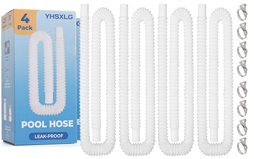 Pool Hoses for Above Ground Pools, 1.25 x 51 Inch Hose for Filter Pump, Compatible with Filter Pump 607, 637 (4 Hoses + 8 Metal Clamps)
