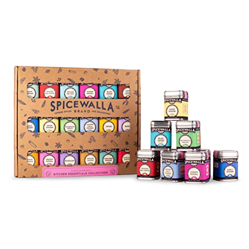 Spicewalla Essential Spices and Seasonings Set 18 Pack Variety | Garlic, Onion, Paprika, Crushed Red Pepper, Oregano, & more| Kitchen Cooking Set for Apartment and Home | House Warming Gift Set