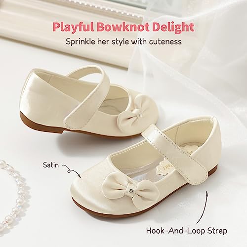 Dream Pairs Girls Dress Shoes Side Bow Mary Jane Flower Girl Ballerina Flats Angel-5 Ivory Satin Size 7 Toddler #TOP3