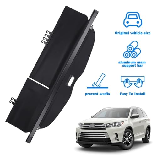 Black Privacy Screen Retractable Trunk Security Tonneau Cover Luggage Shield Shade Cargo Cover Compatible for Toyota Highlander 2014-2019(Canvas)