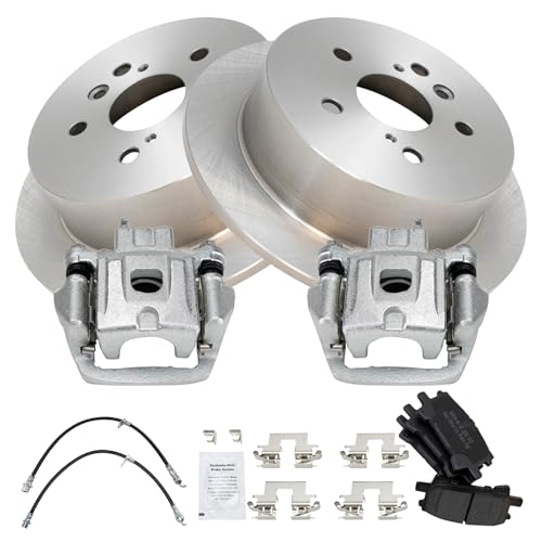 Image of TRQ Rear Brake Pad and Rotor Set Semi Metallic Calipers Compatible with 2004-2006 Lexus RX330 2006-2007 RX400h 2006-2007 Toyota Highlander Front Wheel Drive