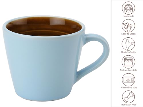 Image of Bodhi House Handcrafted Ceramic Tea Cup Set of 6 Pieces (175 Ml), Stoneware Coffee Mug, Microwave Safe Small Tea Cup, Glossy Finish, Ideal for Daily use, Casual Gatherings and Gifting, Arctic Blue