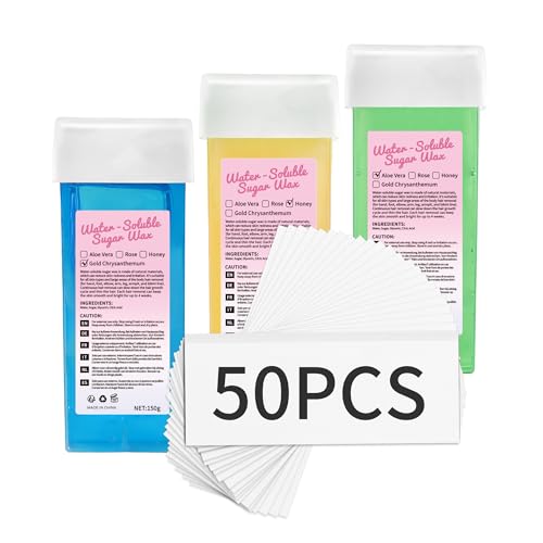 Beauty7 Cartuccia di cera roll-on da 150 g x 3 rulli di ricarica per depilazione adatta a tutti i tipi di pelle (Aloe Vera, miele + camomilla)