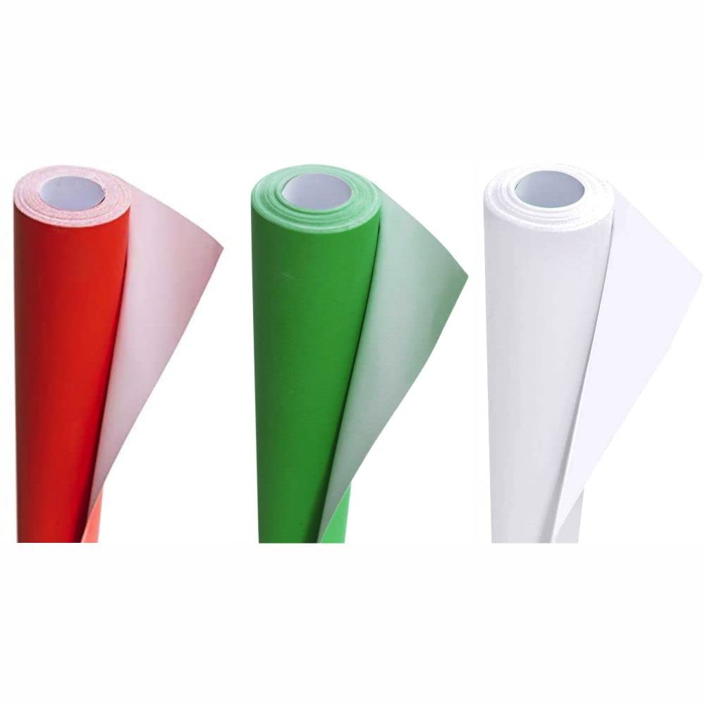 3 Ace Crafts Pack of 3 Display Poster Paper Roll 10m - Paper Perfect Ideal for Gift Wrapping, Art and Craft, Packing, Party Decoration - 76cm Width Approx - Red, Green and White