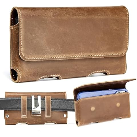 Gcepls Cowhide Leather Phone Holster for Samsung Galaxy S24 Ultra,S23 Ultra,Note20 Ultra,Universal X-Large Cell Phone Holster with Belt Clip for 6.5" to 7" Smartphone Phone,Phone Belt Holder Pouch Cover