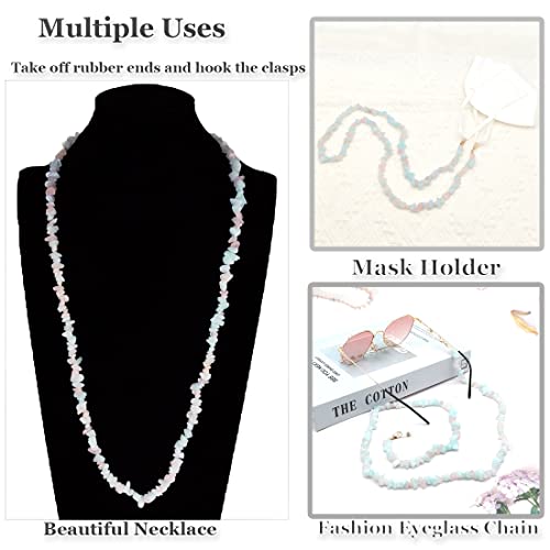 Eyeglass Chain Eye Glasses Holders Around Neck Stylish Chip Stone Beaded Glasses Chains For Women Face Mask Eyeglasses Holder Necklaces Lanyard Strap (Pink & Blue Jade) #TOP4