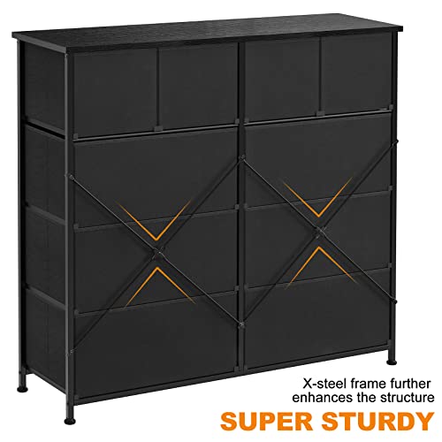 Reahome 10 Drawer Dresser For Bedroom Fabric Storage Tower Wide Black Dresser With Wood Top Sturdy Steel Frame Storage Organizer Unit For Living Room Hallway Entryway Closets Nursery (Black Grey) #TOP6