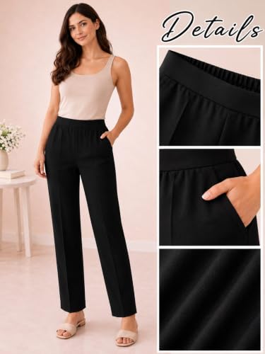 Image of Women's Mid Rise Wide Leg Trousers with Elastic Waist & Pockets