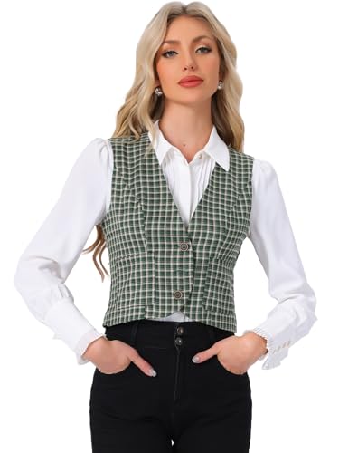 Gilet à carreaux femme sans manches Allegra K ajusté col en V style vintage