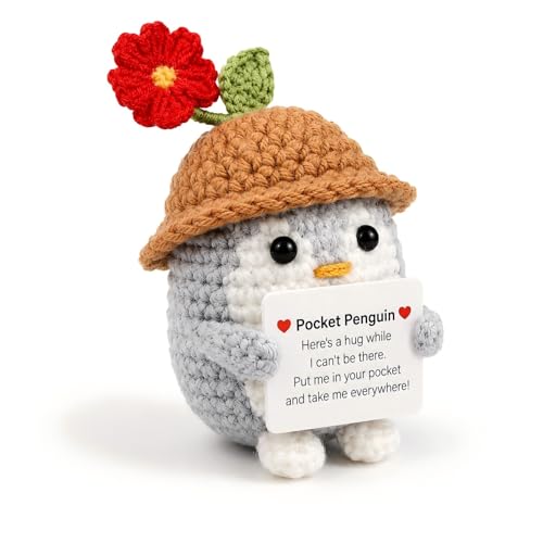 Positive Penguin Gifts Cute Knitted Penguin Toy with Card Exam Good Luck Gifts Mini Knitted Duck Doll Emotional Support Gift Funny Toys Encouraging Gift for Girlfriend Classmate Teens Kids