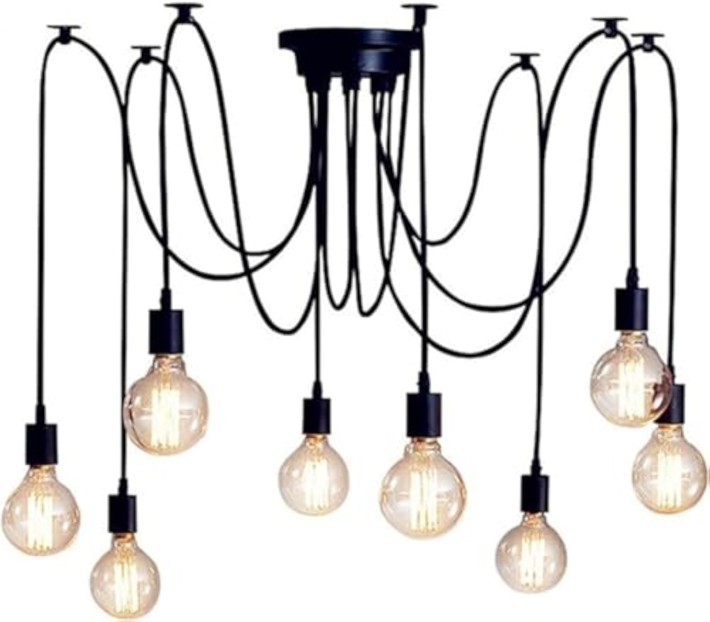 Candelabros Modernos de Brillo Blanco/Negro, lámpara de Bombilla Edison Ajustable Retro de 6-10 Brazos, Accesorio de luminaria de Techo de araña artística E27,para la decoración