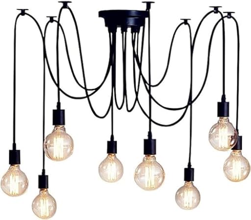 Candelabros Modernos de Brillo Blanco/Negro, lámpara de Bombilla Edison Ajustable Retro de 6-10 Brazos, Accesorio de luminaria de Techo de araña artística E27,para la decoración | Ya disponible en tu tienda friki favorita! En mundofriki.es!