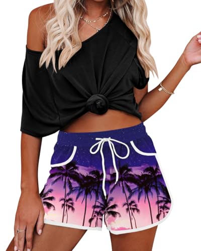 Image of For G and PL Women Summer Floral Beach Boardshorts with Pockets Swim Trunks