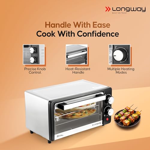 Image of Longway Royal Plus OTG 12 Ltr Oven Toaster Griller with Multiple Heating Modes | Temperature Timer Control for Baking Pizza, Cake, Grilling Chicken & Toasting Bread | 2 Years Warranty (800W, Silver)