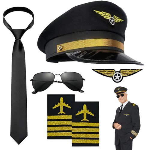 Accesorios de disfraces del capitán piloto ,accesorios del capitán del capitán de aviación, accesorios de vestido de piloto de aerolínea, Capitán de fiesta temática para adultos, Halloween