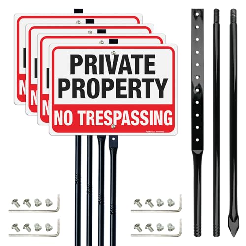 Faittoo No Trespassing Sign with 54" Stake (4 Pack) 14x10 outdoor signs