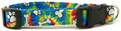 Rainbow Tie Dye Bones & Paws Soft Adjustable Dog Collar with Quick Release Buckle Small.
