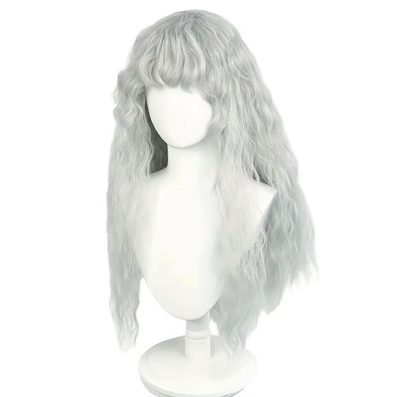 Women Long Wavy Gray Wig Synthetic Hair with Bangs for Griffith Cosplay Halloween