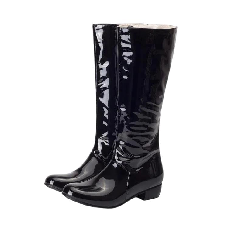 Womens Knee High Patent Leather Boots Zipper High Heel Black Long Boots