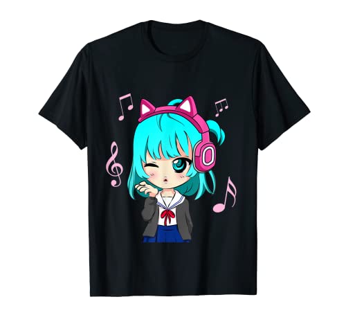 Anime y música chica para adolescente chibi gráfico Anime chica Camiseta