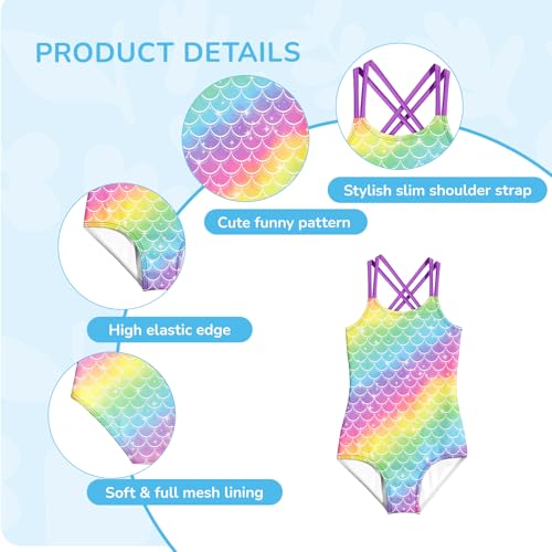 Image of LQSZ Girls One Piece Swimsuits Quick Dry Beach Bathing Suit Cross Shoulder Strap Swimwear