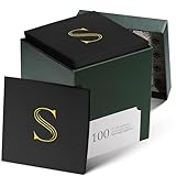 100 Pack Disposable Monogrammed Cocktail Napkins Black, 5"x5" Linen-Feel Gold Foil Letter S Paper Napkins, Initial White Beverage Napkins For Wedding, Party, Bar Or Holiday