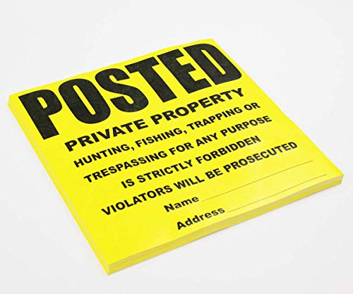 Image of 25 Per Pack Posted Yellow Private Property Sign by WristCo - 11 inch x 11 inch Outdoor, Weatherproof Tear- Resistant Tyvek high Visibility for Warning No Trespassing Hunting Fishing Trapping, Made in USA