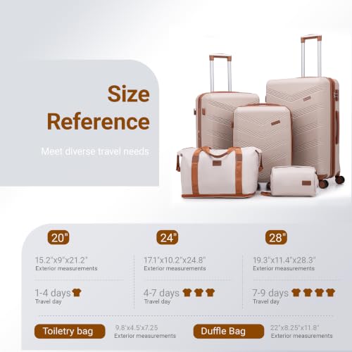 Image of CONCEPTEN Expandable Hardshell Luggage Set 5 Piece, 22x14x9 Airline Approved Carry On, 20 /24 /28 inch Suitcase Set with TSA Lock, Spinner Wheels, ABS+PC (Beige) | Suitcase Set with Spinner Wheels TSA-approved Lock ABS Travel 20 /24 /28 Inch