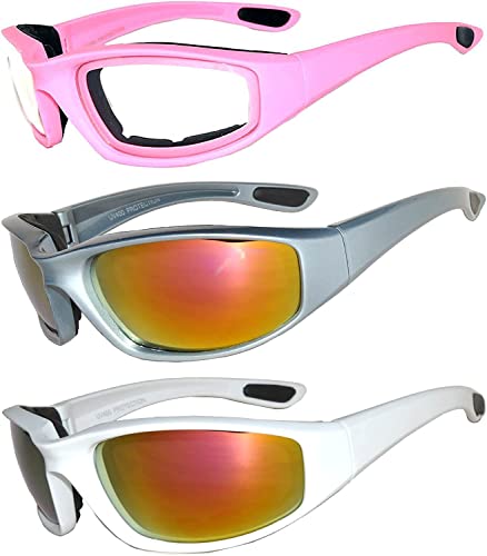 Image of OWL 3 Pack Motorcycle Riding Glasses, Padded Sport Sunglasses, Assorted Colors for Men and Women
