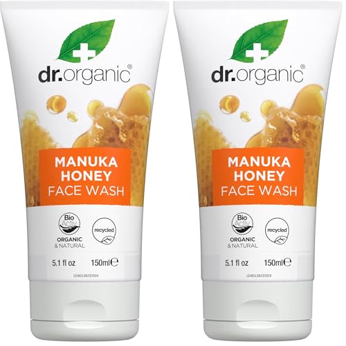 Image of Dr Organic Manuka Honey Face Wash, Cleansing, Dry Skin, For Men, For Women, Natural, Vegetarian, Cruelty-Free, Parabens & SLS, Recycled & Recyclable, Organic, 150ml (Pack of 2)