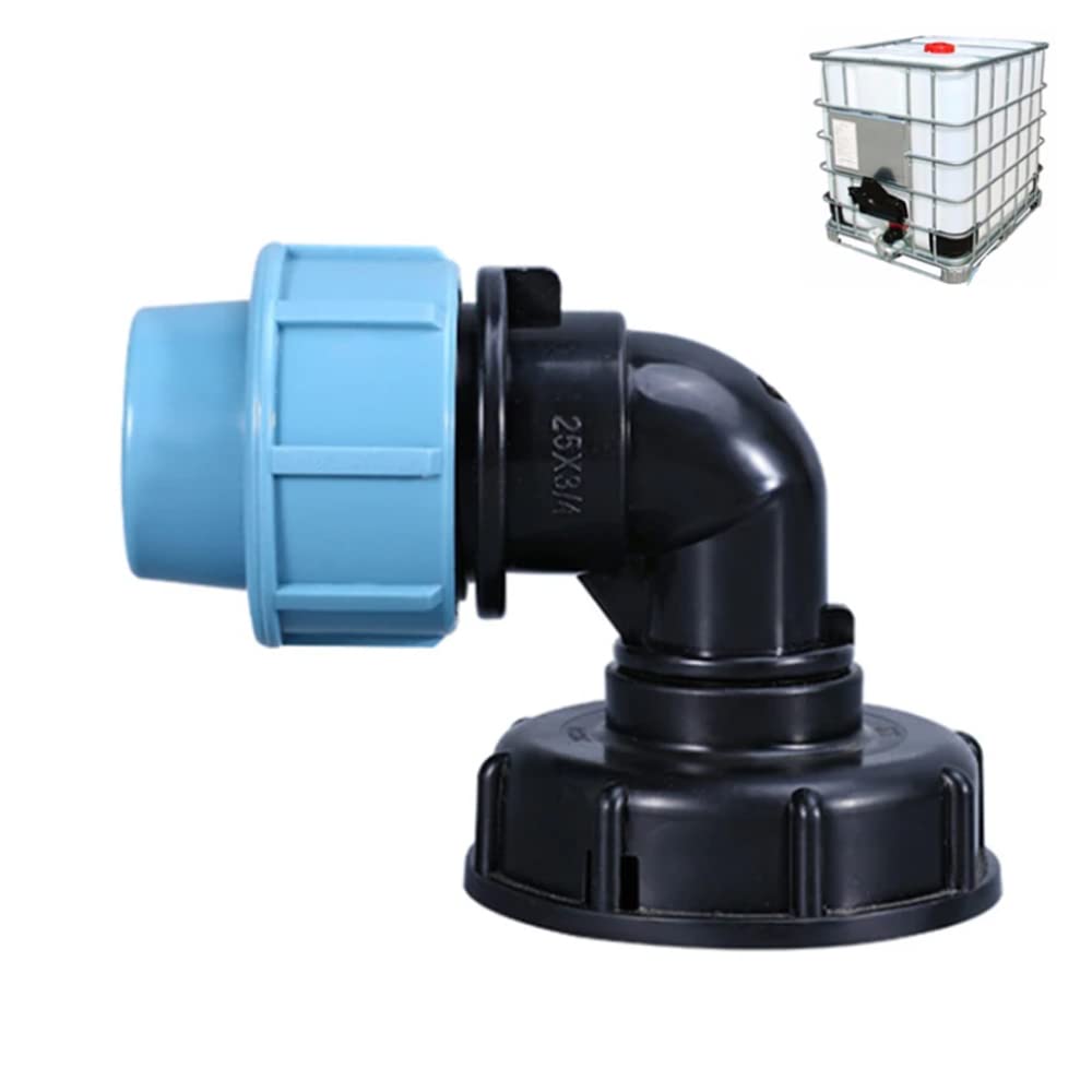 IBC Water Tank Tap Adapter, IBC Tote Tanks Hose Fitting Quick Connector Butt Barrel Drain Adapter, Inlet S60x6 Coarse Thread (32mm, L Shape Outlet)