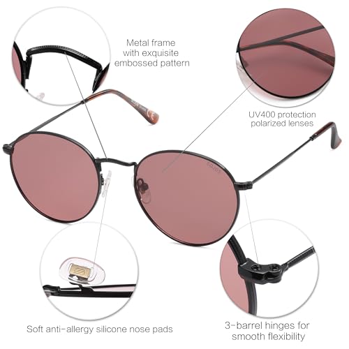 Image of SOJOS Small Round Polarized Sunglasses for Women Men Classic Vintage Shades | Lightweight Stainless Steel Frame UV400 Sun Protection Adjustable Nose Pads SJ1014