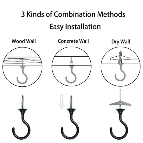 diplambr Swag Hook Heavy Duty Ceiling Hook with Hardware for Ceiling Installation Cavity Wall Fixing Hanging Plants Chandeliers Wind Chimes etc. Indoor&Outdoor (2, Black) - Image 4