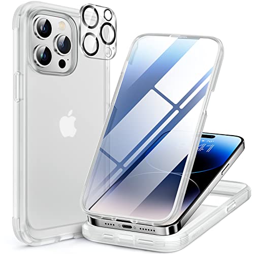 Image of miracase Glass Series Designed for iPhone 14 Pro Max Case 6.7 Inch, Upgrade Full-Body Bumper Case with Built-in 9H Tempered Glass Screen Protector, with Camera Lens Protector, Matte Clear