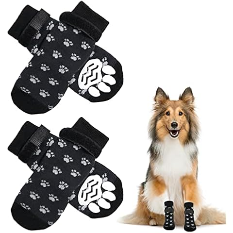 NeuWee Anti Slip Dog Socks 2 Pairs, Dog Grip Socks with Adjustable Straps and Waterproof Rubber Bottom, Indoor Pet Paw Protector Traction Control for Small Medium Large Dogs Indoor Wear (Black, L) Cover
