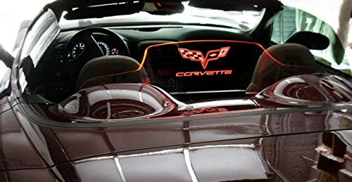 Windrestrictor Wind Deflector for C6 Corvette Convertible 2005-13 Wind Blocker with Flags-Corvette Graphic Logo, Multi-Color LED with Dimmer Remote, Discounted Bundle Price